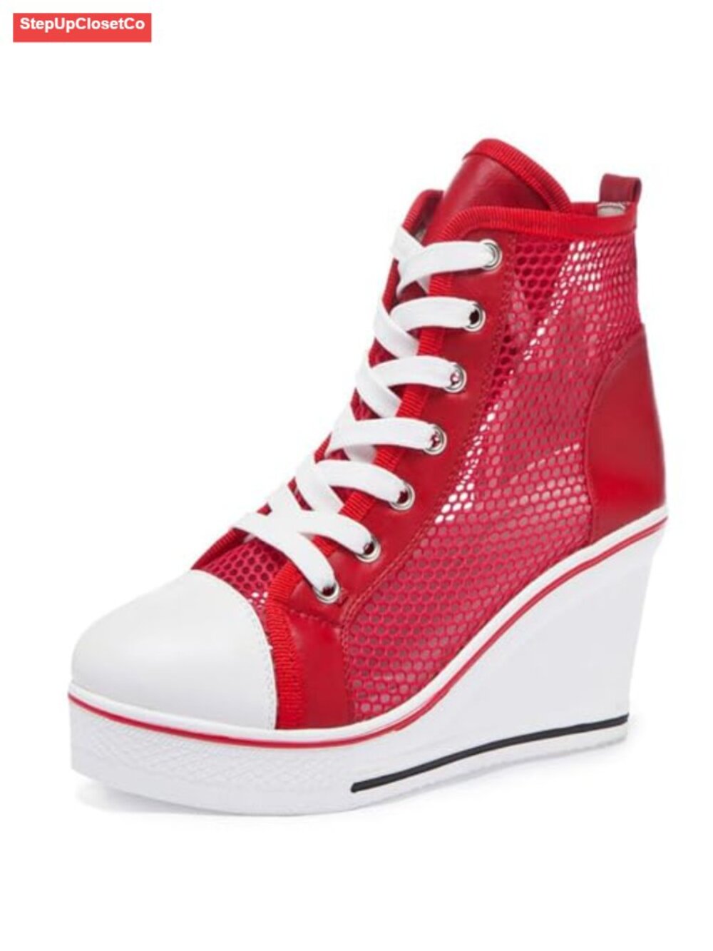Women's Fashion Canvas Wedge Sneakers Platform Lace-up High Top Zipper Heel